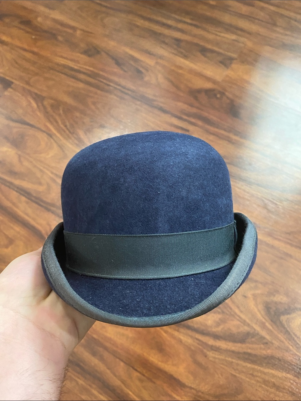 Vintage Classic BOWLER Derby Hat Top Cap Navy Genuine Beaver Fur 3X - Picture 6 of 7